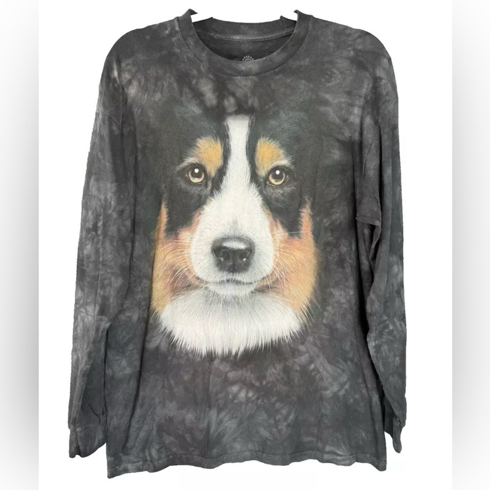 The Mountain Australian Shepherd Collie Dog T Shirt Adult Large Black Tie Dye